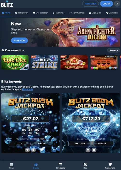 Willkommen auf der Blitz Casino Startseite mit Live-Casinospielen und Tischspielen