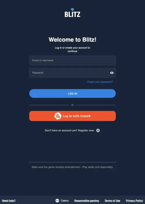 Blitz Casino Login-Seite für sicheren Zugang zu Ihrem Konto
